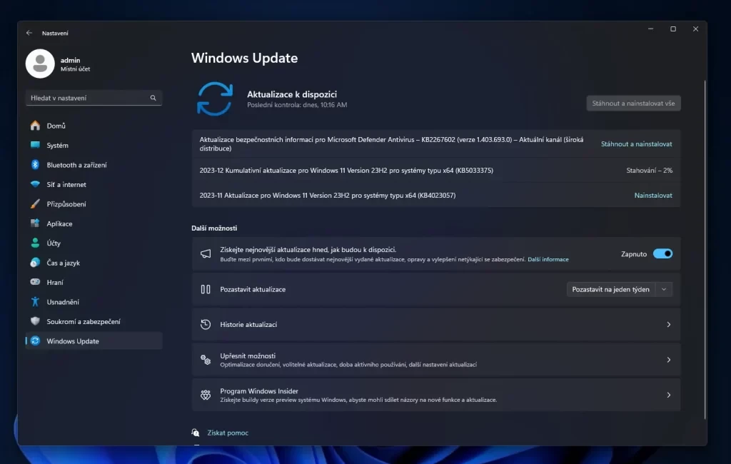Windows 11 - software aktualizace